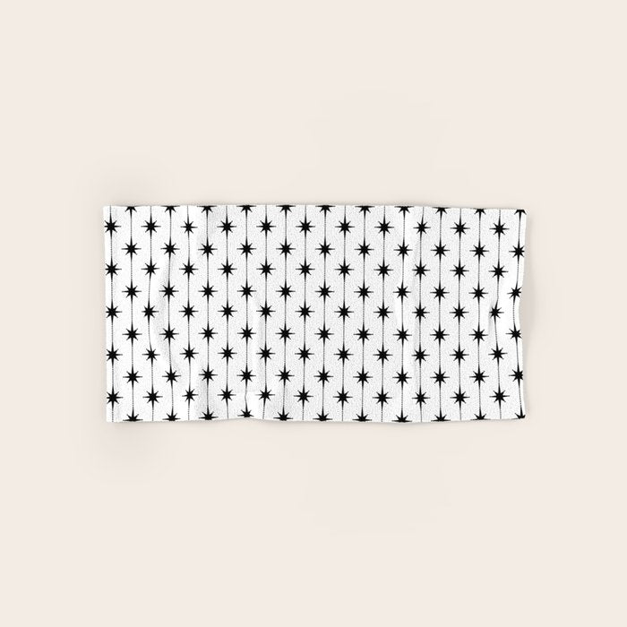 Midcentury Stars and Dots Classic Pattern in Black and White Bath Towel Gallery Image 1