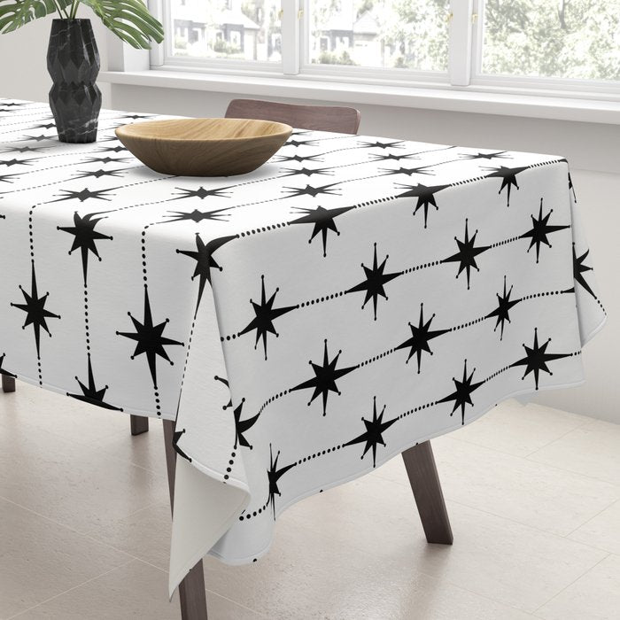 Midcentury Stars and Dots Classic Pattern in Black and White Tablecloth Gallery Image 3