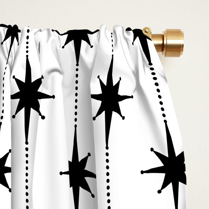 Midcentury Stars and Dots Classic Pattern in Black and White Window Curtain Gallery Image 2