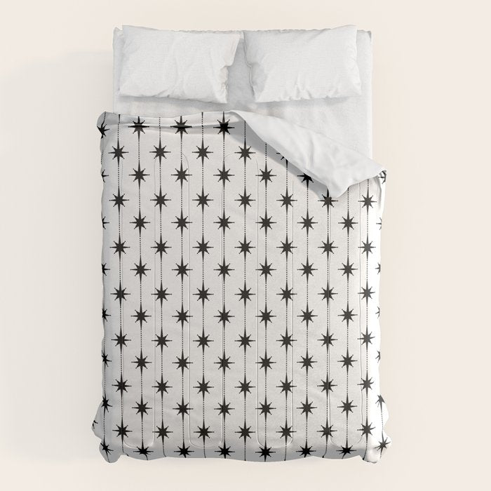 Midcentury Stars and Dots Classic Pattern in Black and White Comforter Gallery Image 6