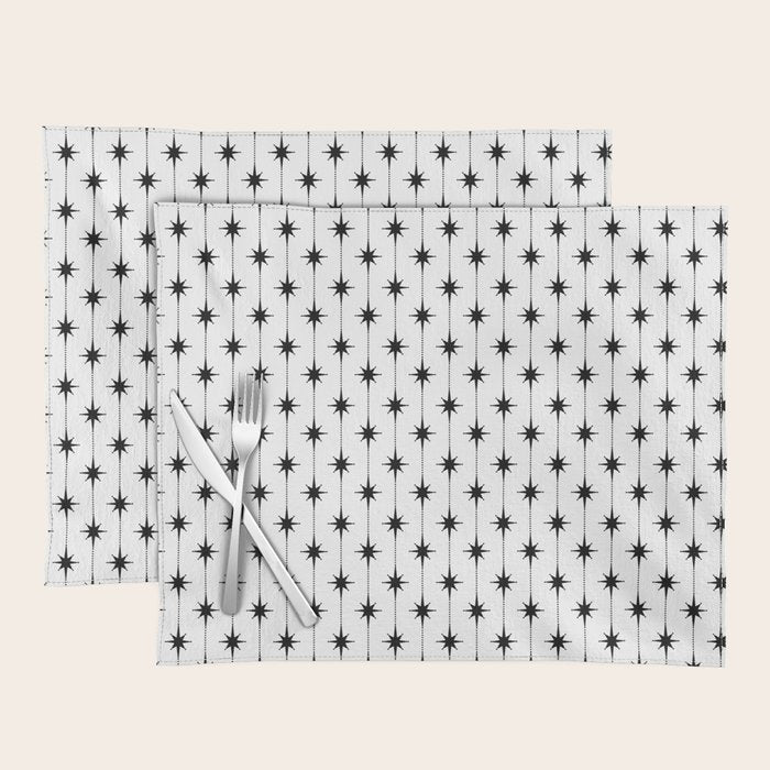 Midcentury Stars and Dots Classic Pattern in Black and White Placemat Gallery Image 1