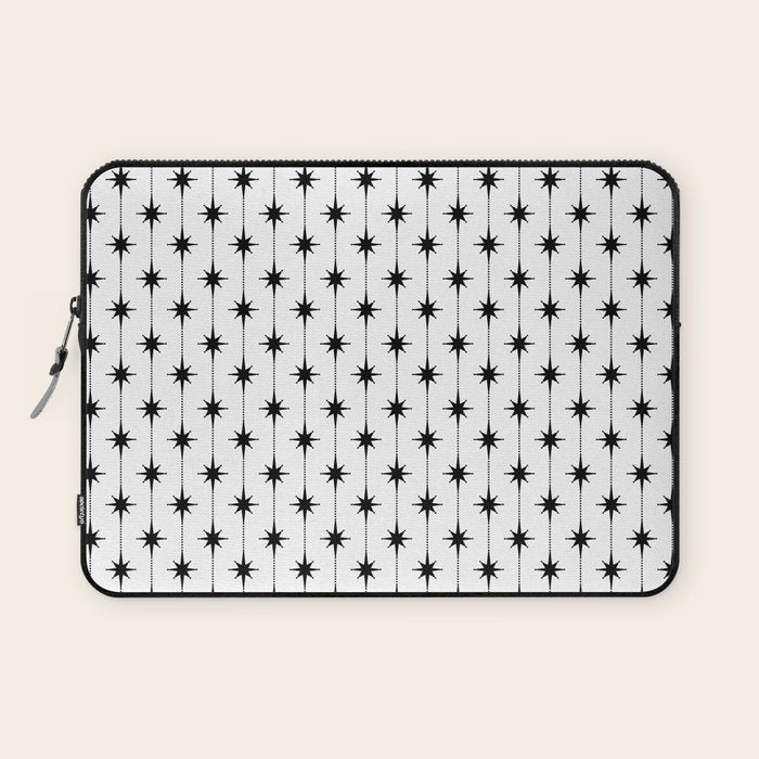 Midcentury Stars and Dots Classic Pattern in Black and White Laptop Sleeve Gallery Image 1