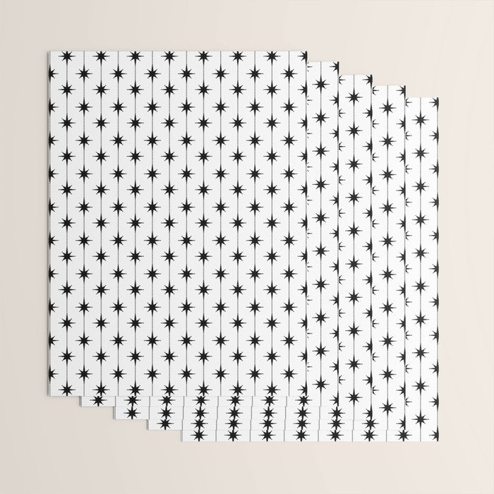 Midcentury Stars and Dots Classic Pattern in Black and White Wrapping Paper Gallery Image 3