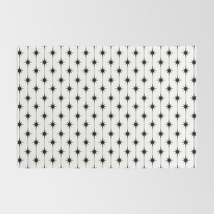 Midcentury Stars and Dots Classic Pattern in Black and White Rug Gallery Image 2