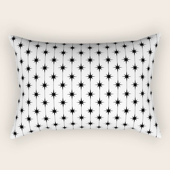 Midcentury Stars and Dots Classic Pattern in Black and White Rectangular Pillow Gallery Image 2