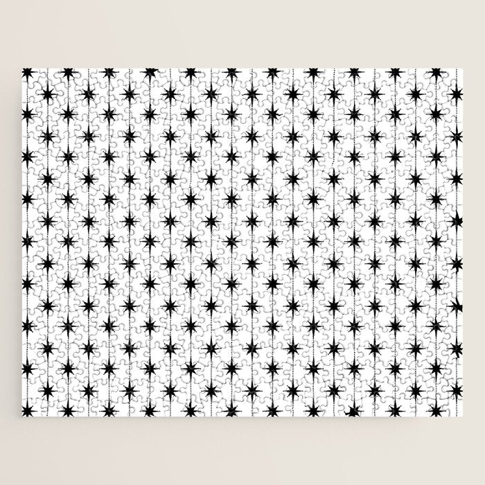 Midcentury Stars and Dots Classic Pattern in Black and White Jigsaw Puzzle Gallery Image 1