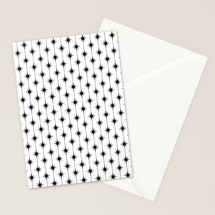 Midcentury Stars and Dots Classic Pattern in Black and White Stationery Card Gallery Image 2