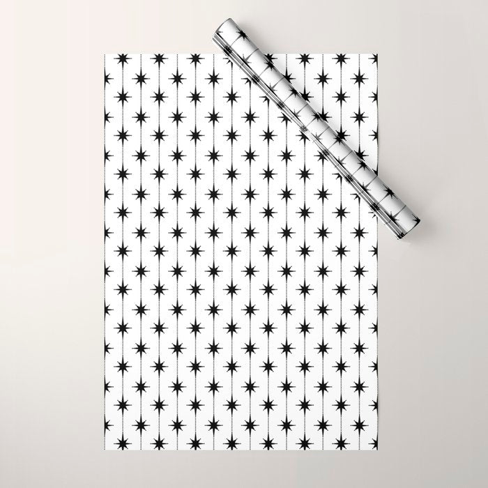 Midcentury Stars and Dots Classic Pattern in Black and White Wrapping Paper Gallery Image 1