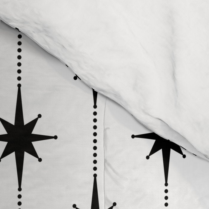 Midcentury Stars and Dots Classic Pattern in Black and White Comforter Gallery Image 4