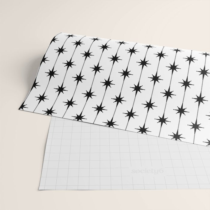 Midcentury Stars and Dots Classic Pattern in Black and White Wrapping Paper Gallery Image 2