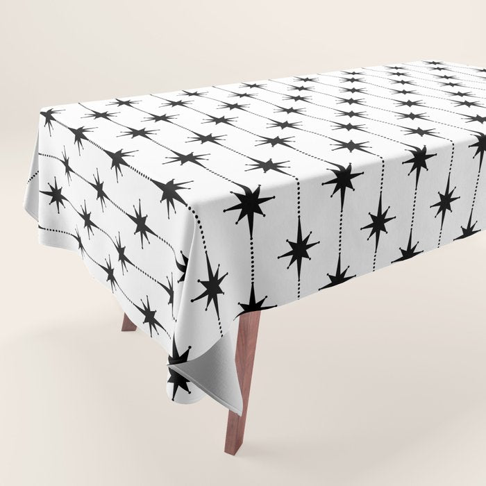 Midcentury Stars and Dots Classic Pattern in Black and White Tablecloth Gallery Image 1
