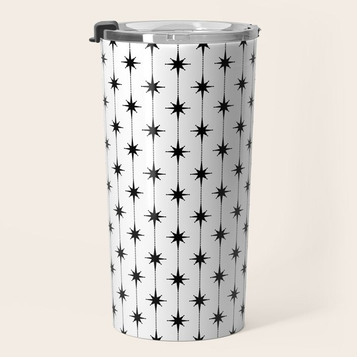 Midcentury Stars and Dots Classic Pattern in Black and White Travel Mug Gallery Image 3