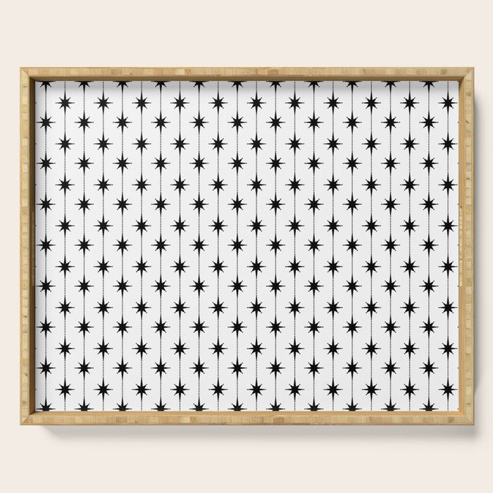 Midcentury Stars and Dots Classic Pattern in Black and White Serving Tray Gallery Image 1
