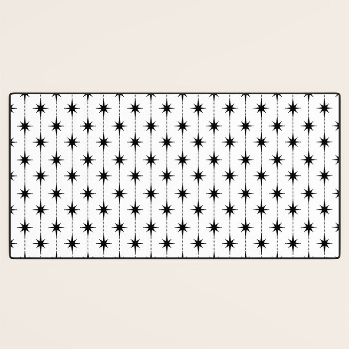 Midcentury Stars and Dots Classic Pattern in Black and White Desk Mat Gallery Image 3