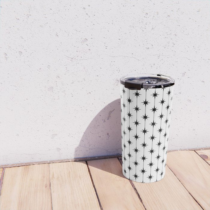 Midcentury Stars and Dots Classic Pattern in Black and White Travel Mug Gallery Image 4