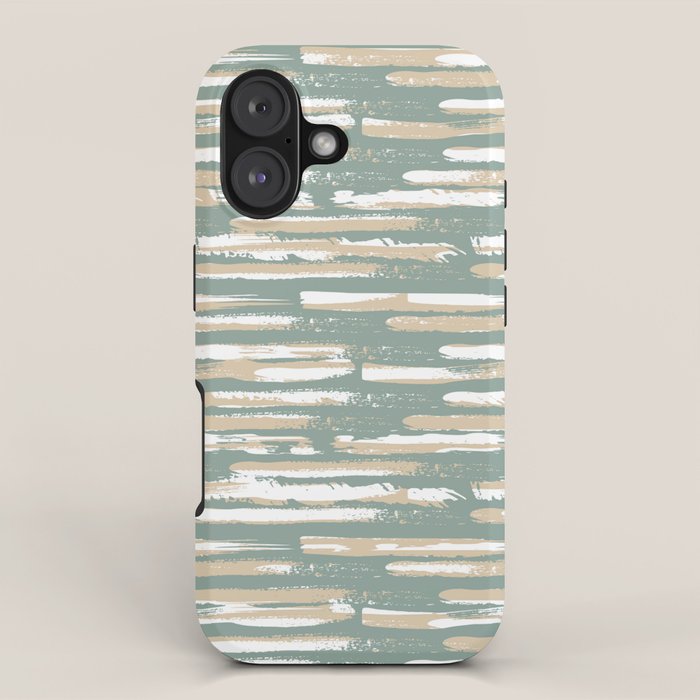 Colorful Stripes, Green and Beige, Abstract Art iPhone Case Gallery Image 1