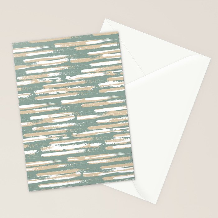 Colorful Stripes, Green and Beige, Abstract Art Stationery Card Gallery Image 2
