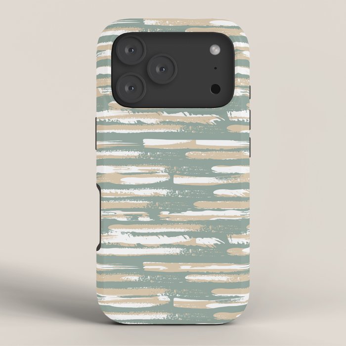 Colorful Stripes, Green and Beige, Abstract Art iPhone Case Gallery Image 3