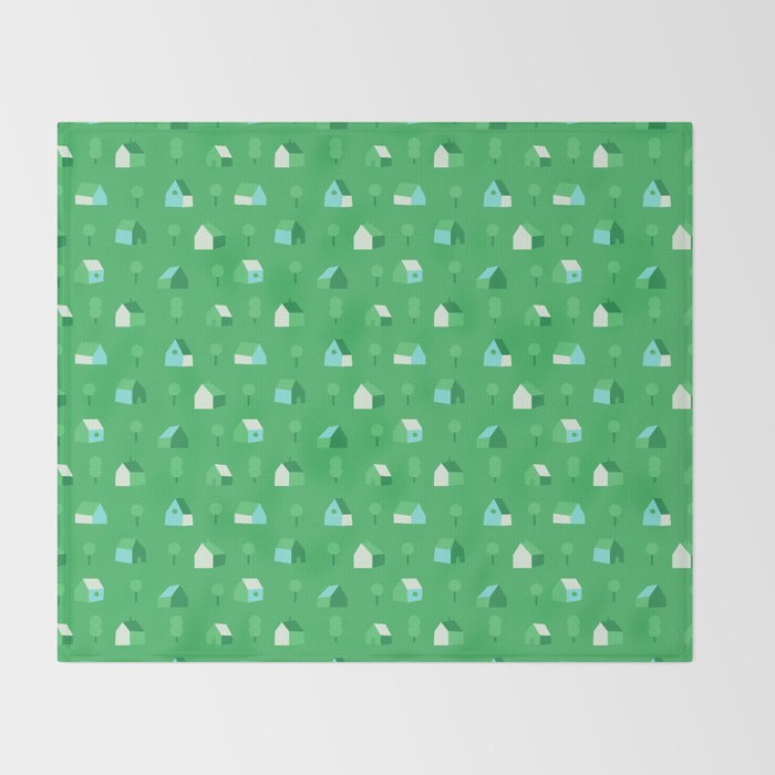 Green eco friendly house city pattern Throw Blanket Gallery Image 2