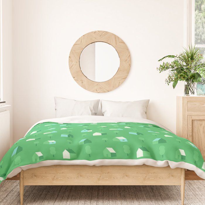 Green eco friendly house city pattern Duvet Cover Gallery Image 3