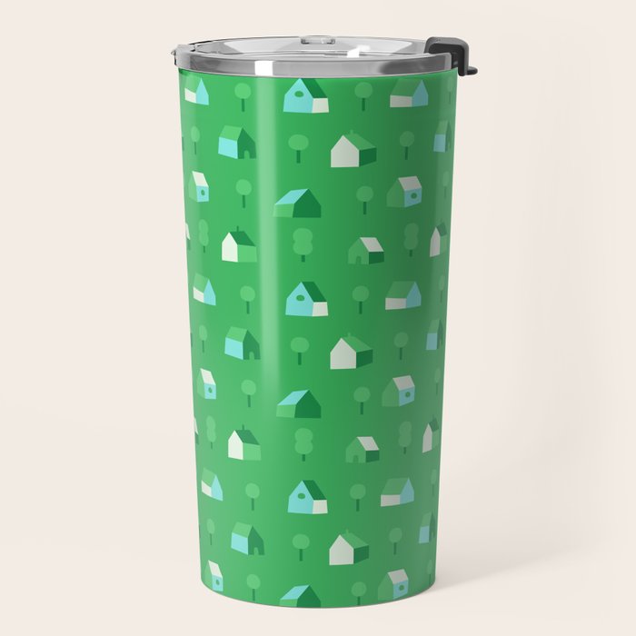 Green eco friendly house city pattern Travel Mug Gallery Image 2