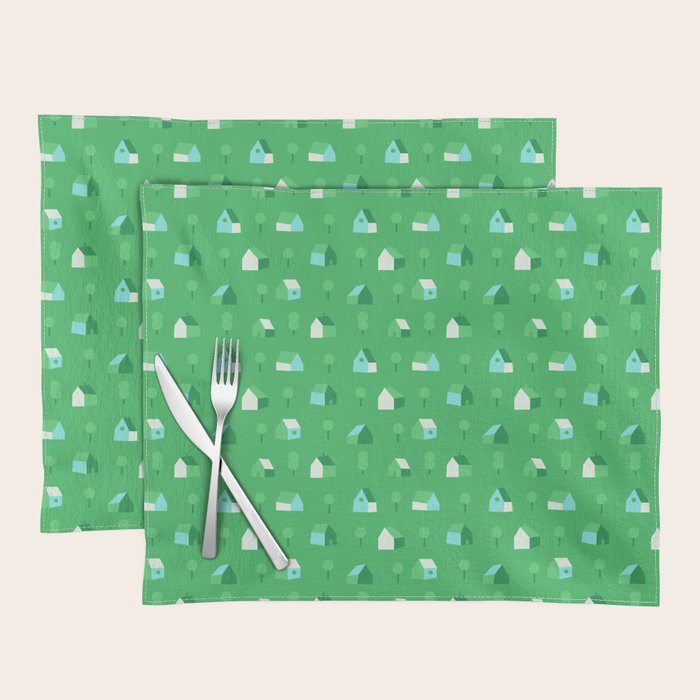 Green eco friendly house city pattern Placemat Gallery Image 1