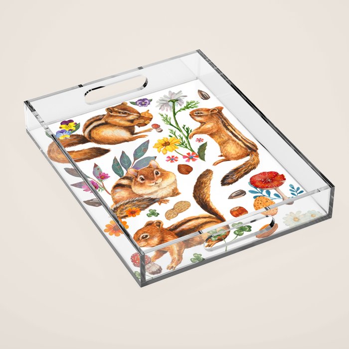 Chipmunks friends - green Acrylic Tray Gallery Image 1