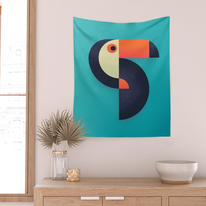 Toucan Geometric - Aqua Wall Tapestry Gallery Image 2