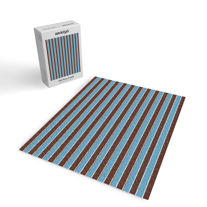 Eclectic Watercolor Paper Stripes Pattern Blue Brown Cream Jigsaw Puzzle Gallery Image 2