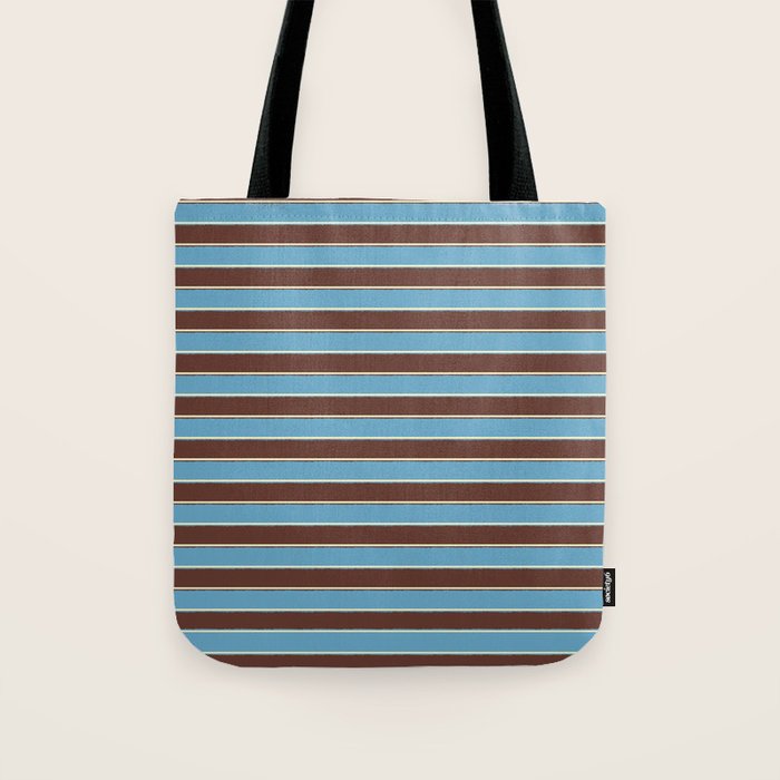 Eclectic Watercolor Paper Stripes Pattern Blue Brown Cream Tote Bag Gallery Image 1