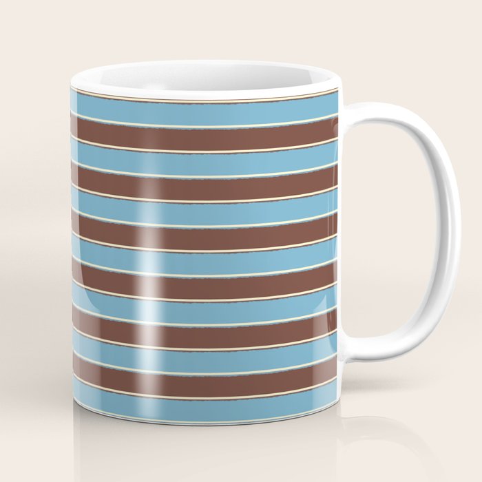 Eclectic Watercolor Paper Stripes Pattern Blue Brown Cream Coffee Mug Gallery Image 1