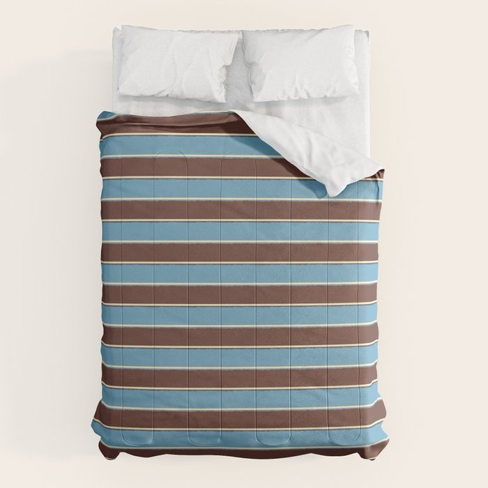 Eclectic Watercolor Paper Stripes Pattern Blue Brown Cream Comforter Gallery Image 1
