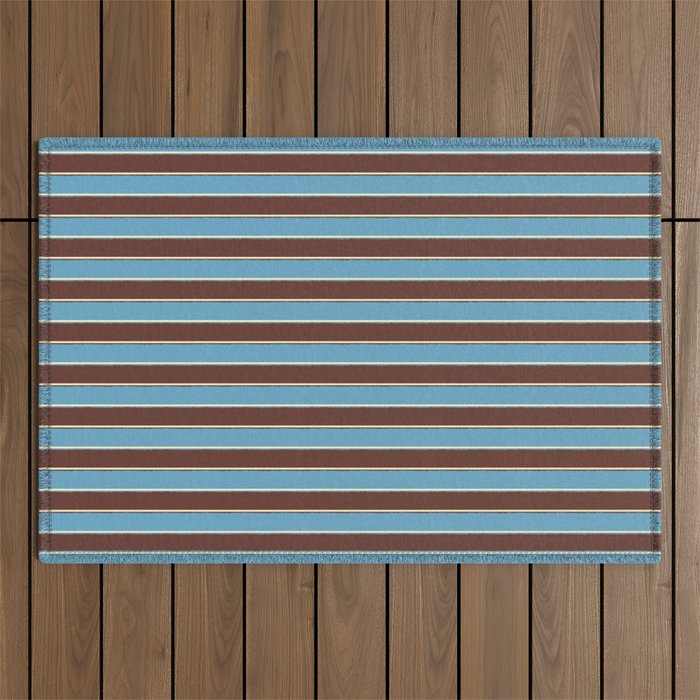 Eclectic Watercolor Paper Stripes Pattern Blue Brown Cream Outdoor Rug Gallery Image 1