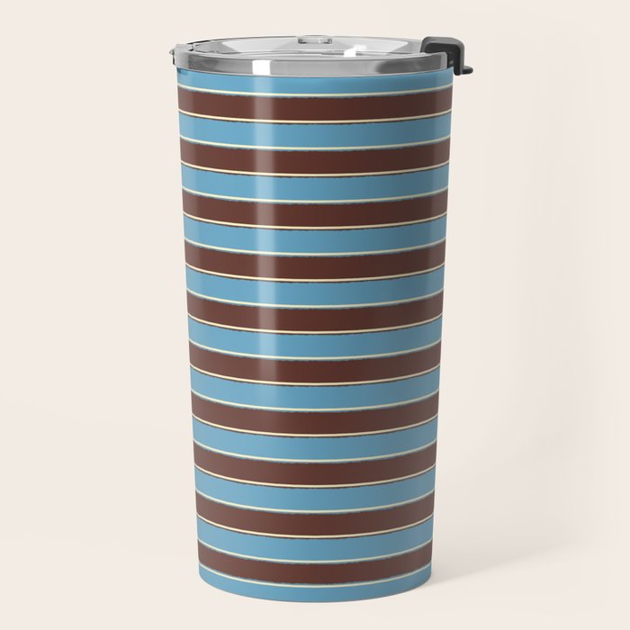 Eclectic Watercolor Paper Stripes Pattern Blue Brown Cream Travel Mug Gallery Image 2