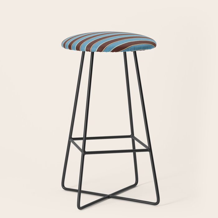 Eclectic Watercolor Paper Stripes Pattern Blue Brown Cream Stool Gallery Image 1