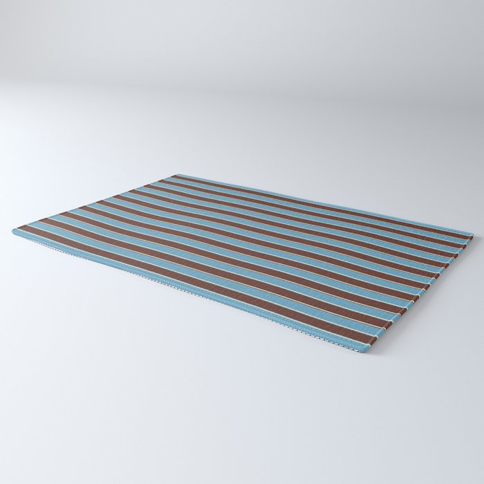 Eclectic Watercolor Paper Stripes Pattern Blue Brown Cream Rug Gallery Image 3