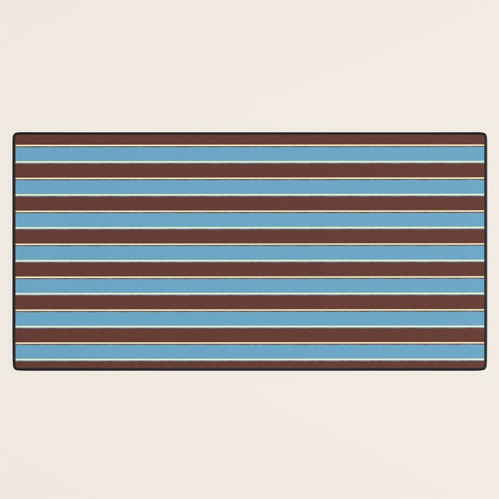 Eclectic Watercolor Paper Stripes Pattern Blue Brown Cream Desk Mat Gallery Image 3