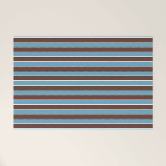 Eclectic Watercolor Paper Stripes Pattern Blue Brown Cream Welcome Mat Gallery Image 1