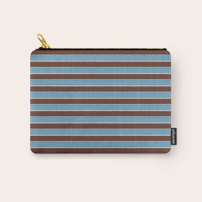 Eclectic Watercolor Paper Stripes Pattern Blue Brown Cream Carry All Pouch Gallery Image 1