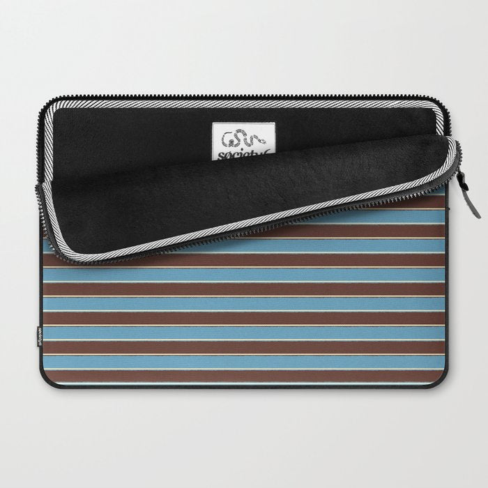 Eclectic Watercolor Paper Stripes Pattern Blue Brown Cream Laptop Sleeve Gallery Image 2
