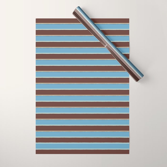 Eclectic Watercolor Paper Stripes Pattern Blue Brown Cream Wrapping Paper Gallery Image 1