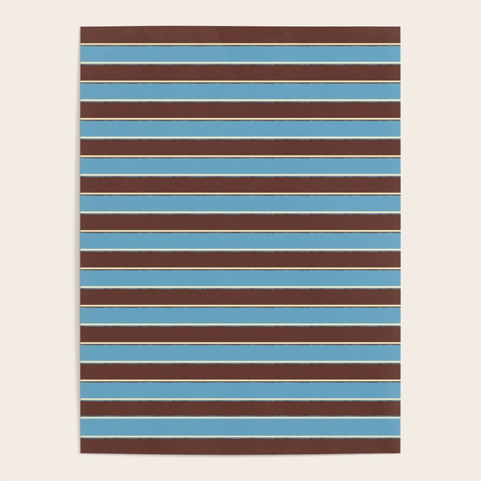 Eclectic Watercolor Paper Stripes Pattern Blue Brown Cream Poster Gallery Image 4