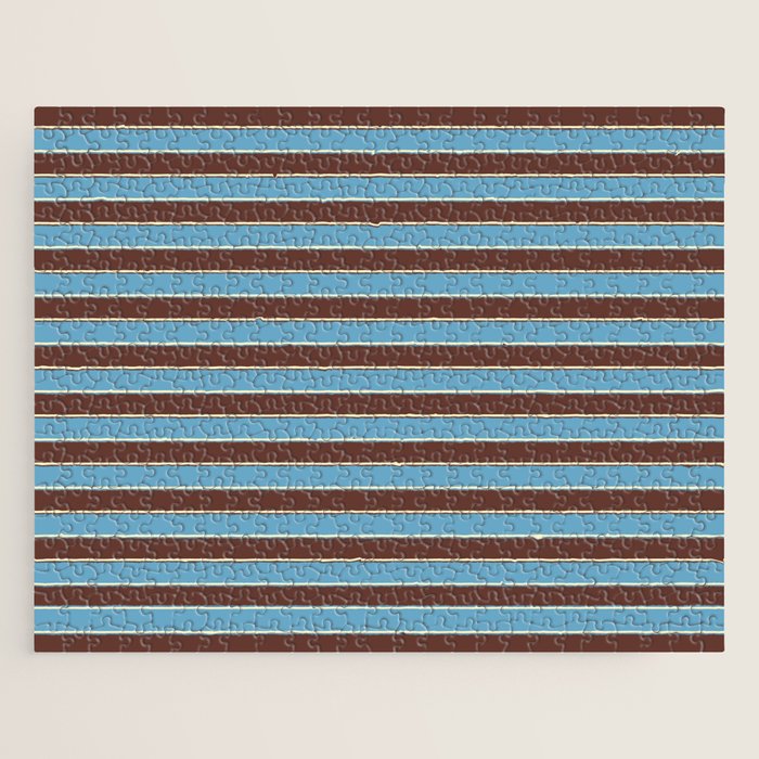 Eclectic Watercolor Paper Stripes Pattern Blue Brown Cream Jigsaw Puzzle Gallery Image 1