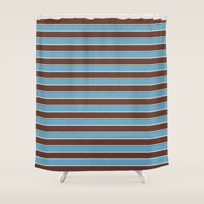 Eclectic Watercolor Paper Stripes Pattern Blue Brown Cream Shower Curtain Gallery Image 1