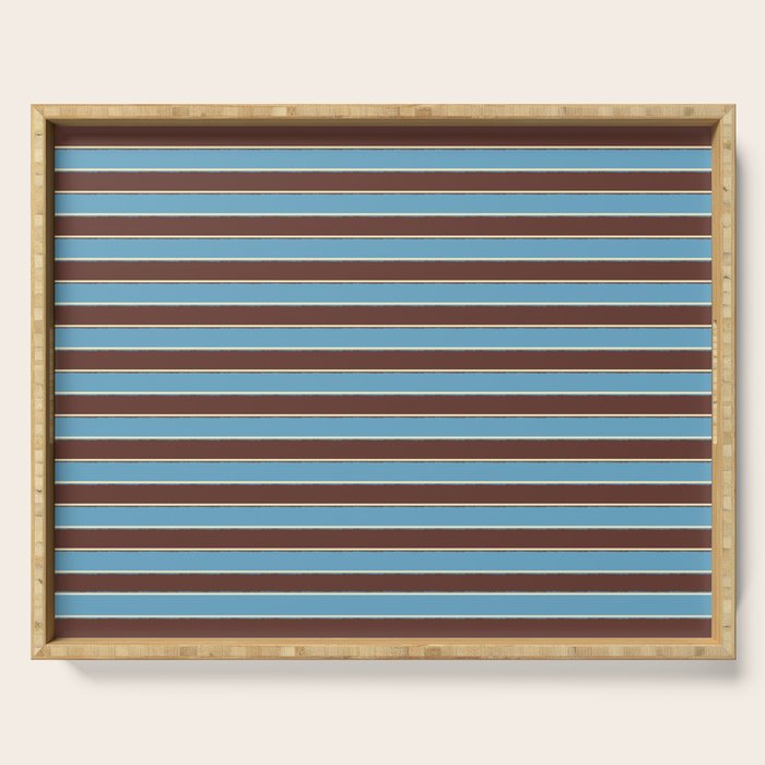 Eclectic Watercolor Paper Stripes Pattern Blue Brown Cream Serving Tray Gallery Image 1