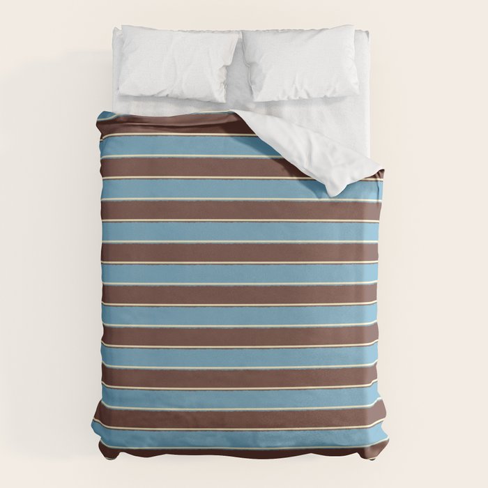 Eclectic Watercolor Paper Stripes Pattern Blue Brown Cream Duvet Cover Gallery Image 6
