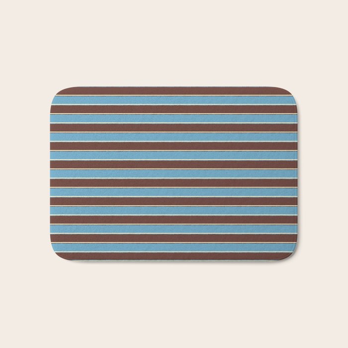 Eclectic Watercolor Paper Stripes Pattern Blue Brown Cream Bath Mat Gallery Image 1