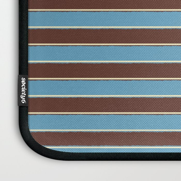 Eclectic Watercolor Paper Stripes Pattern Blue Brown Cream Laptop Sleeve Gallery Image 3