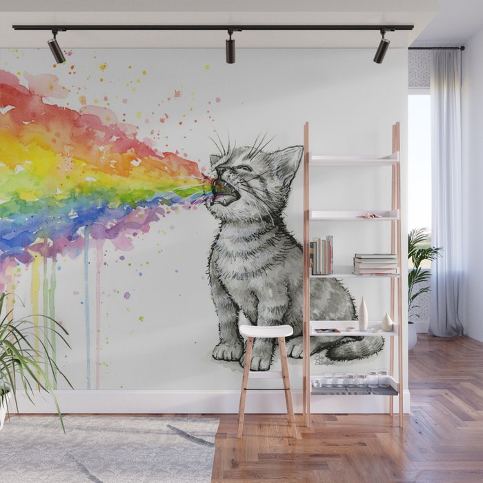Kitten Puking Rainbow Wall Mural Gallery Image 1