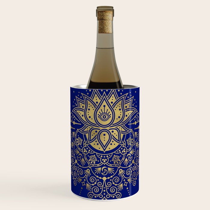 Sacred Lotus Mandala - Navy & Gold Palette Wine Chiller Gallery Image 1